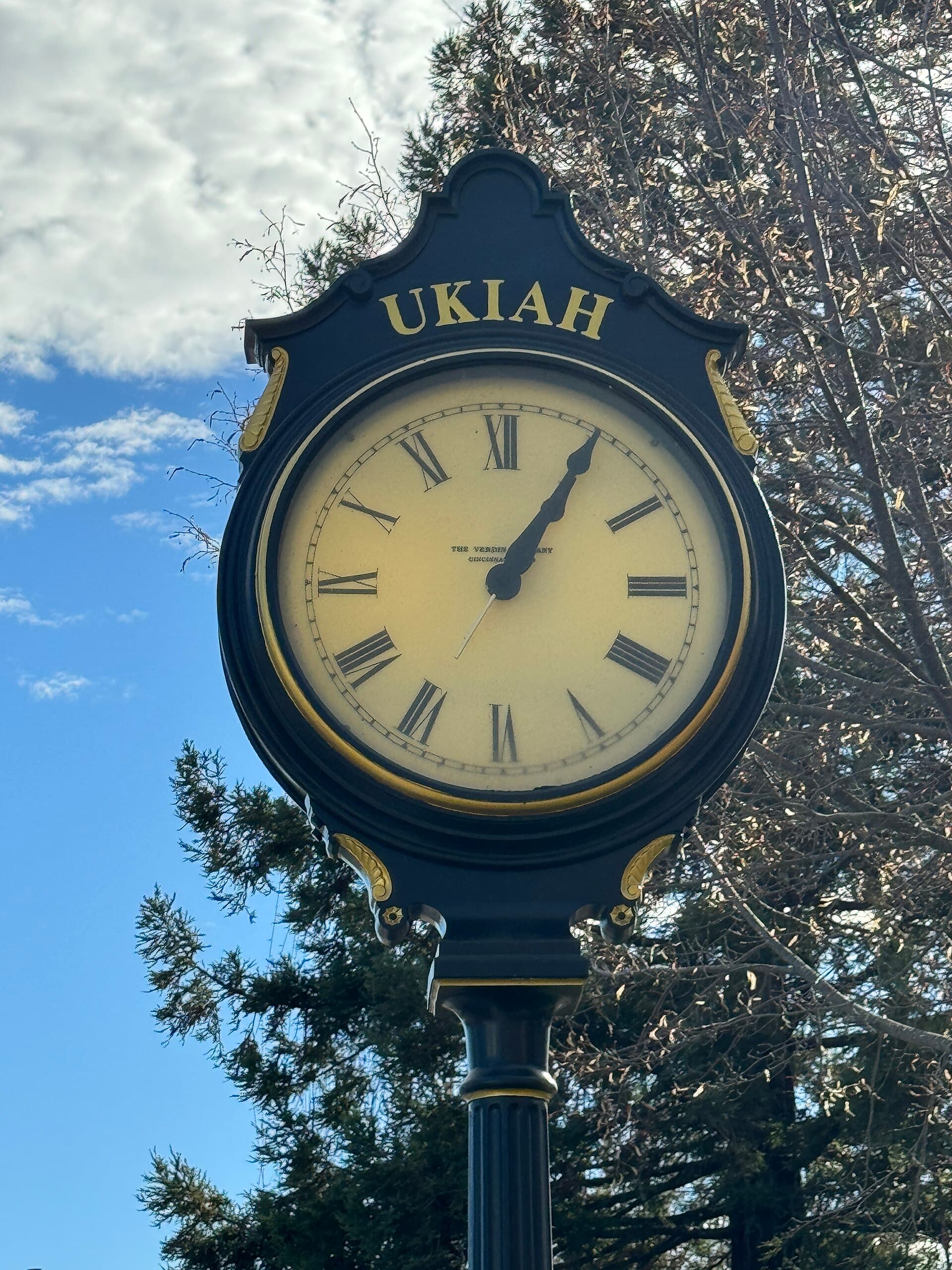 The Ukiah street clock in downtown Ukiah, California